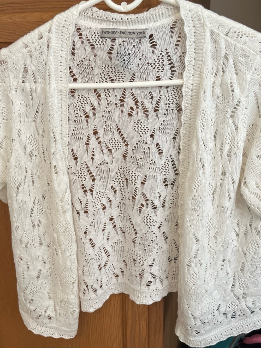 Two-One-Two New York White Openwork Knit Cardigan